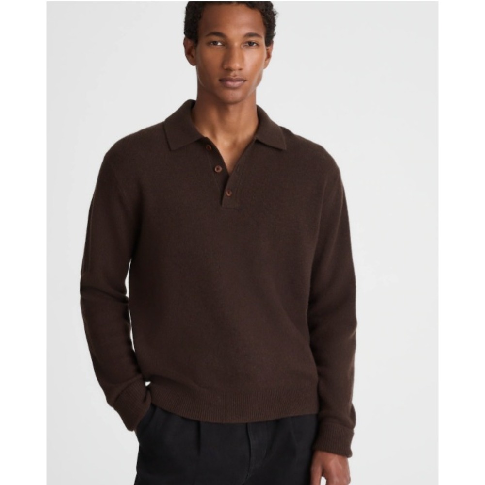 Madewell Mens Merino Wool Long Sleeve Polo Sweater Brown Medium NWT